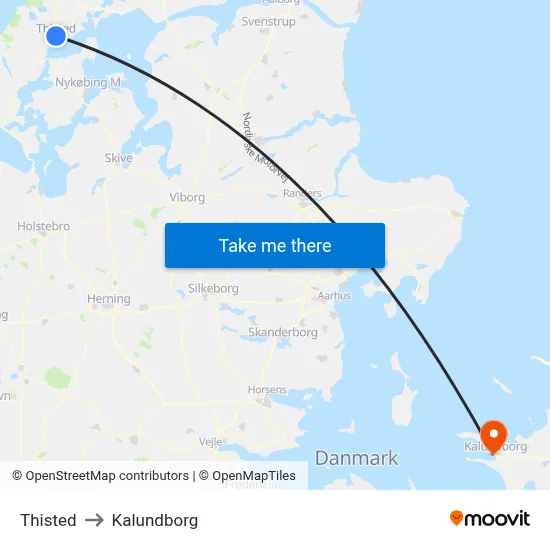 Thisted to Kalundborg map