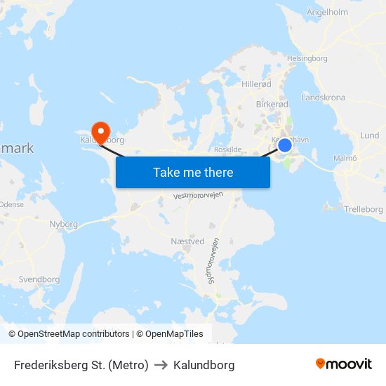 Frederiksberg St. (Metro) to Kalundborg map