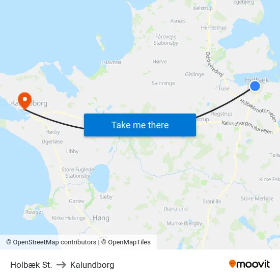 Holbæk St. to Kalundborg map