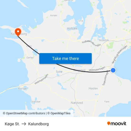 Køge St. to Kalundborg map