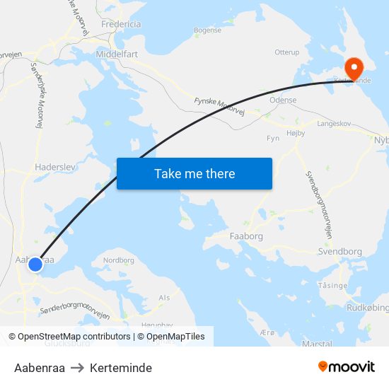 Aabenraa to Kerteminde map