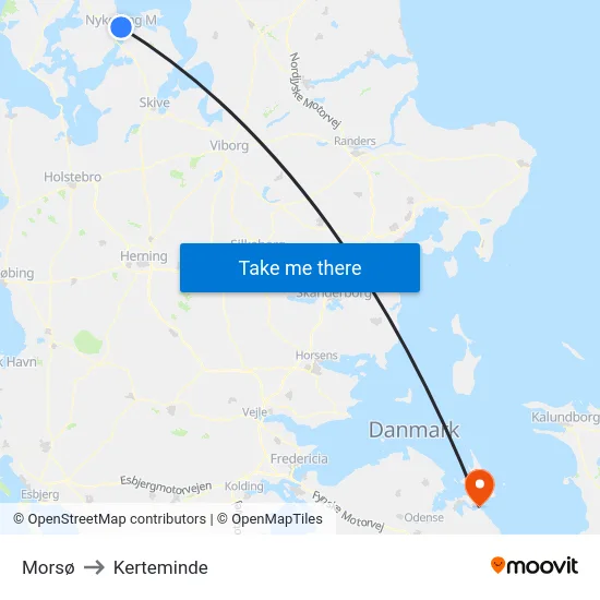 Morsø to Kerteminde map