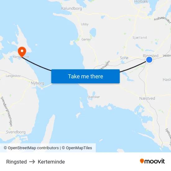 Ringsted to Kerteminde map