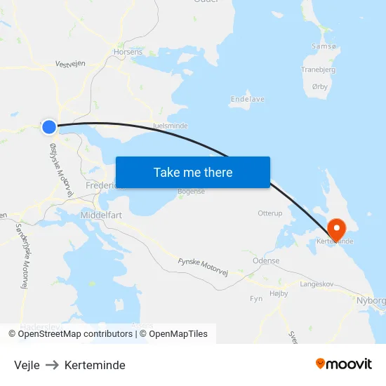 Vejle to Kerteminde map