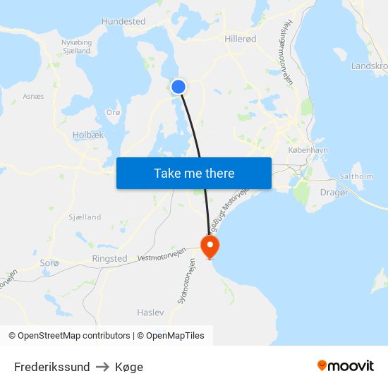 Frederikssund to Køge map