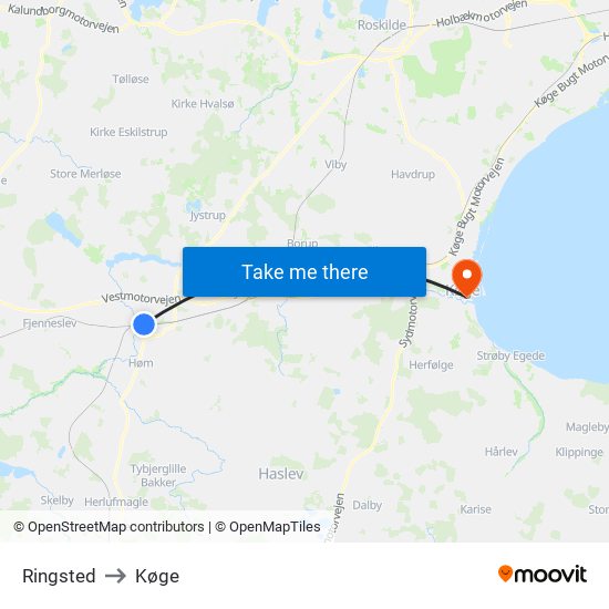Ringsted to Køge map