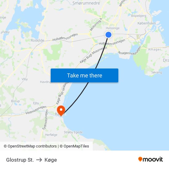 Glostrup St. to Køge map