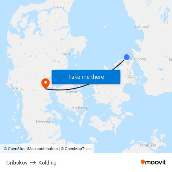 Gribskov to Kolding map