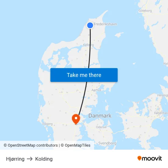Hjørring to Kolding map