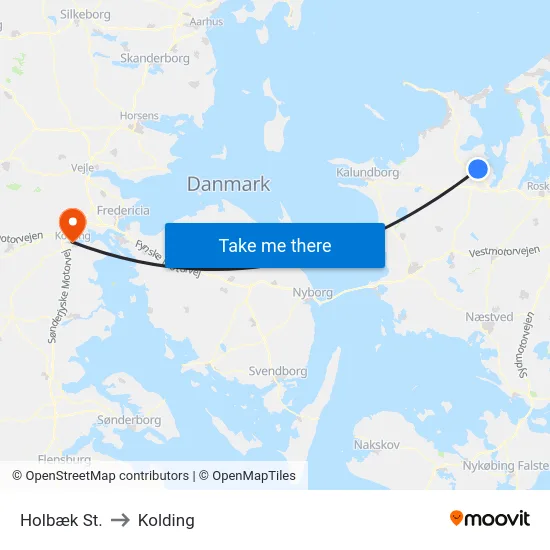 Holbæk St. to Kolding map