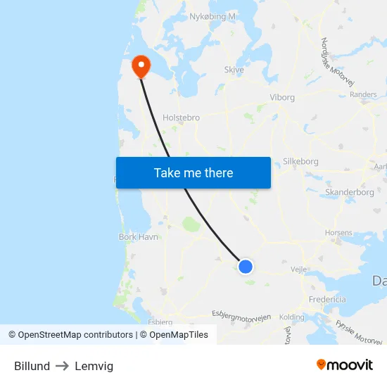 Billund to Lemvig map