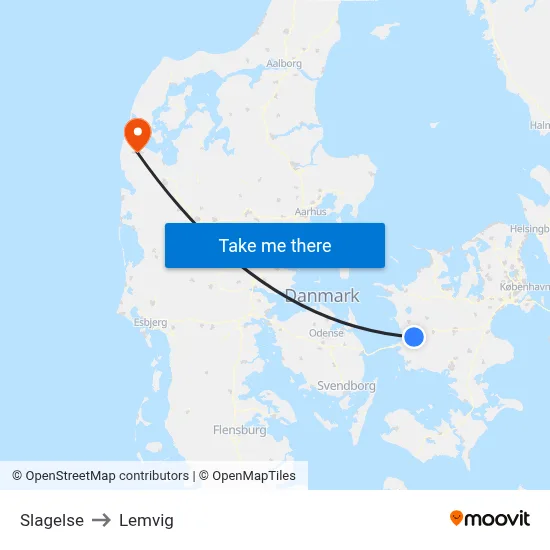 Slagelse to Lemvig map