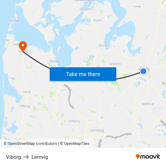 Viborg to Lemvig map