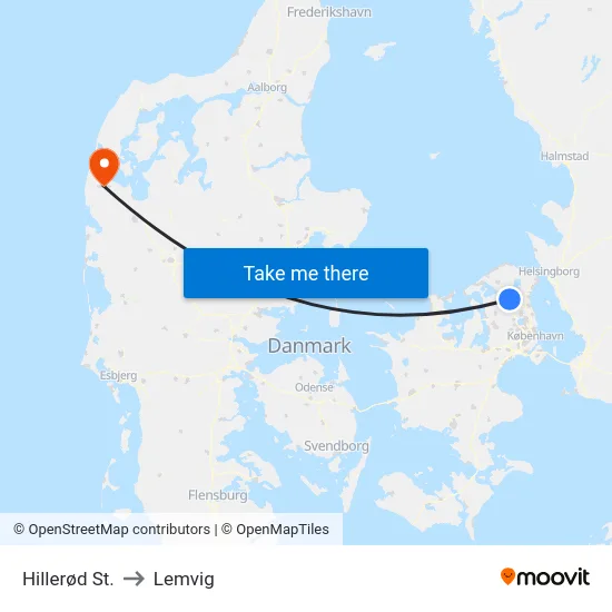 Hillerød St. to Lemvig map