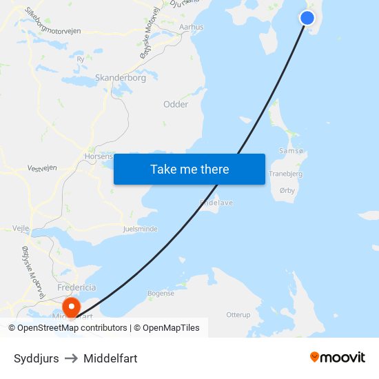 Syddjurs to Middelfart map