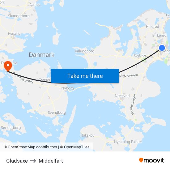 Gladsaxe to Middelfart map