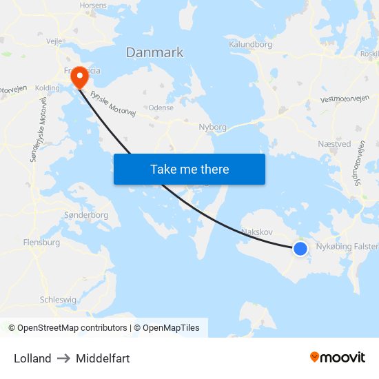 Lolland to Middelfart map