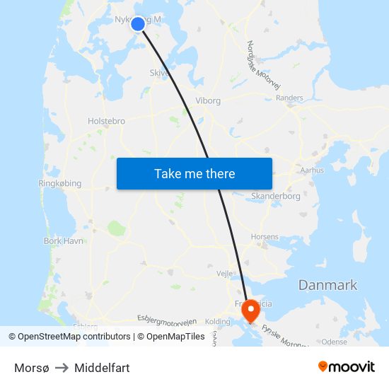 Morsø to Middelfart map