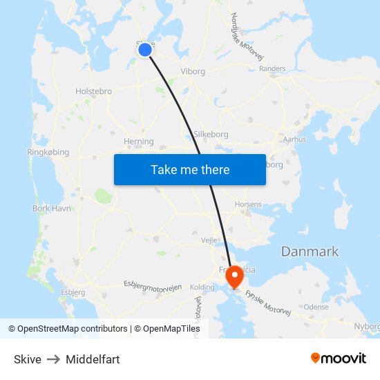 Skive to Middelfart map