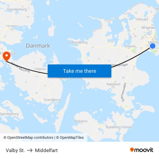 Valby St. to Middelfart map