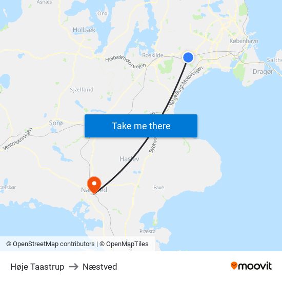 Høje Taastrup to Næstved map