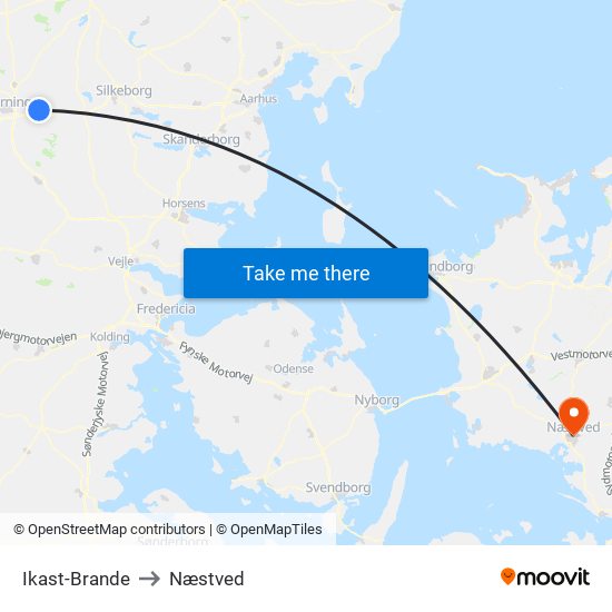 Ikast-Brande to Næstved map