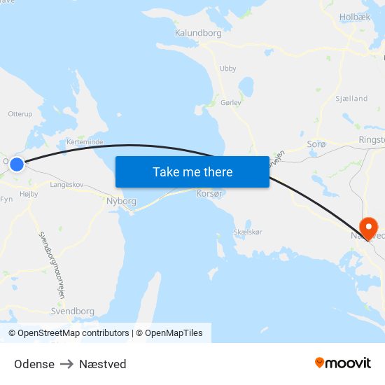 Odense to Næstved map