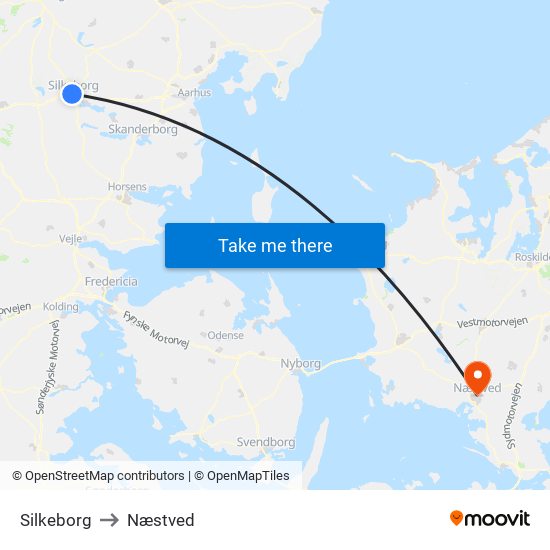 Silkeborg to Næstved map