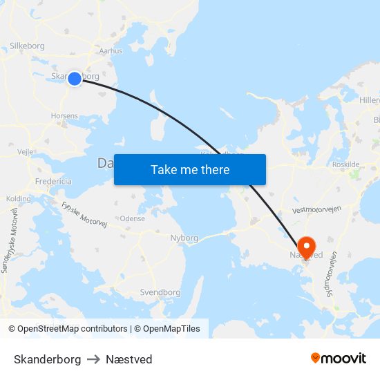 Skanderborg to Næstved map