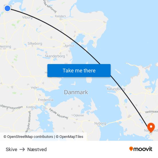 Skive to Næstved map