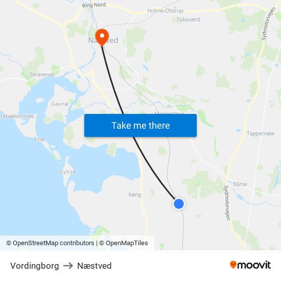 Vordingborg to Næstved map