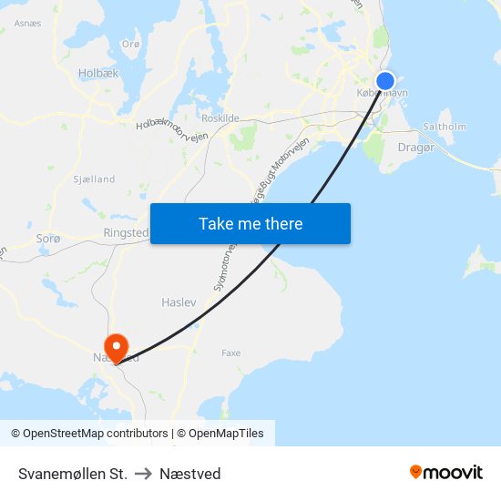 Svanemøllen St. to Næstved map