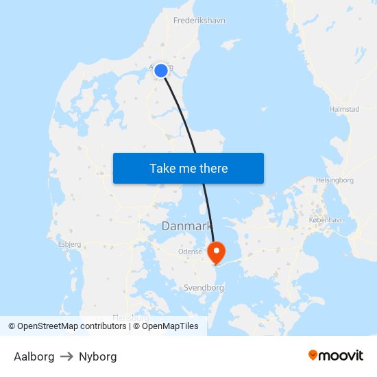 Aalborg to Nyborg map