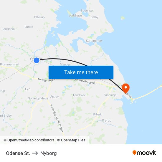 Odense St. to Nyborg map