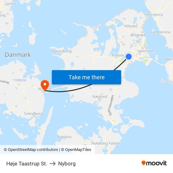 Høje Taastrup St. to Nyborg map