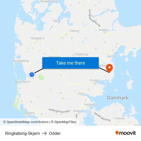 Ringkøbing-Skjern to Odder map