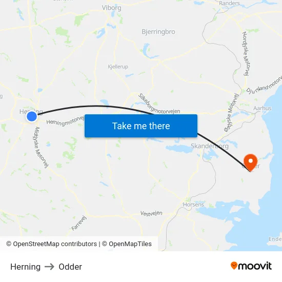 Herning to Odder map