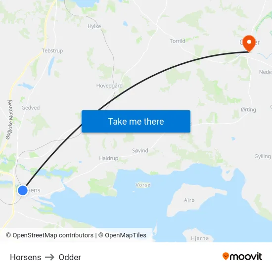 Horsens to Odder map