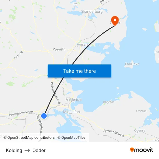 Kolding to Odder map