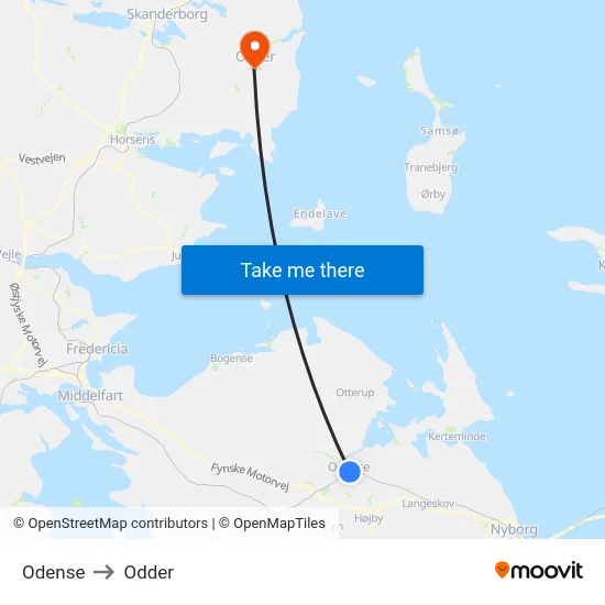 Odense to Odder map