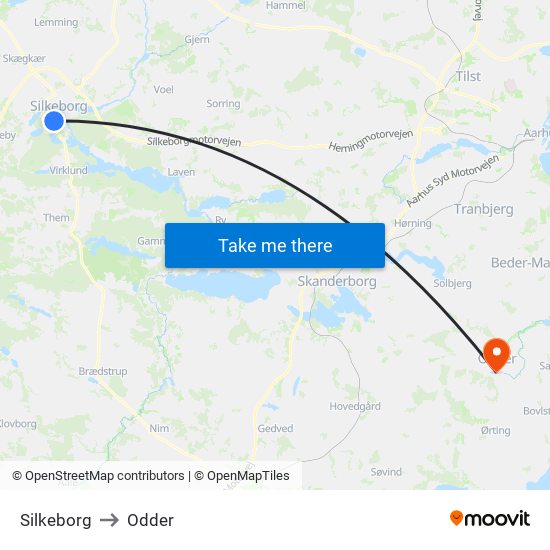 Silkeborg to Odder map