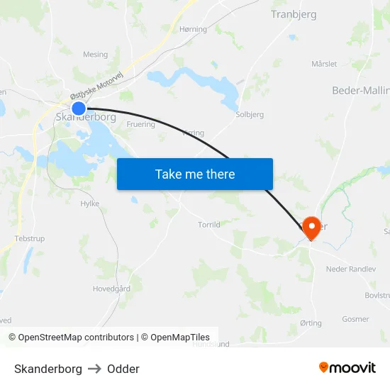 Skanderborg to Odder map