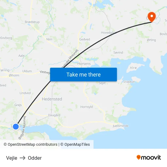 Vejle to Odder map