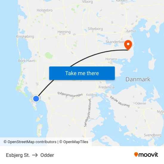 Esbjerg St. to Odder map