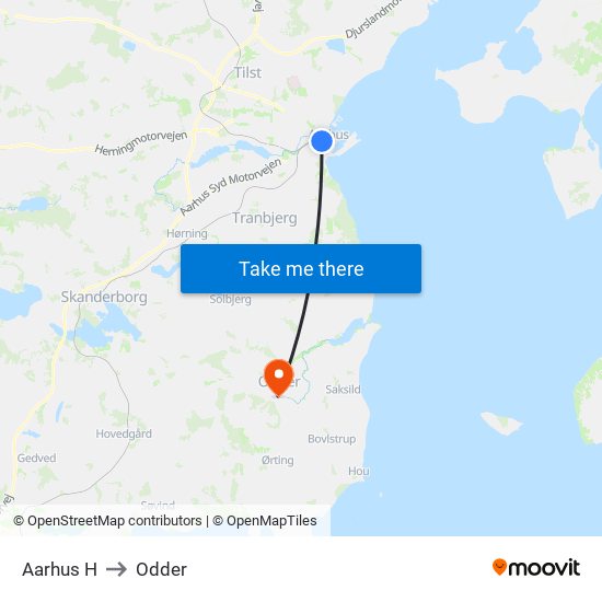 Aarhus H to Odder map