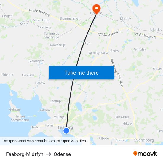 Faaborg-Midtfyn to Odense map