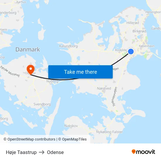 Høje Taastrup to Odense map