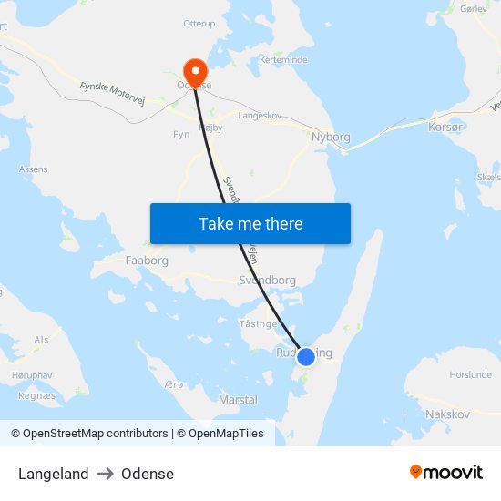 Langeland to Odense map