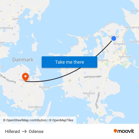 Hillerød to Odense map