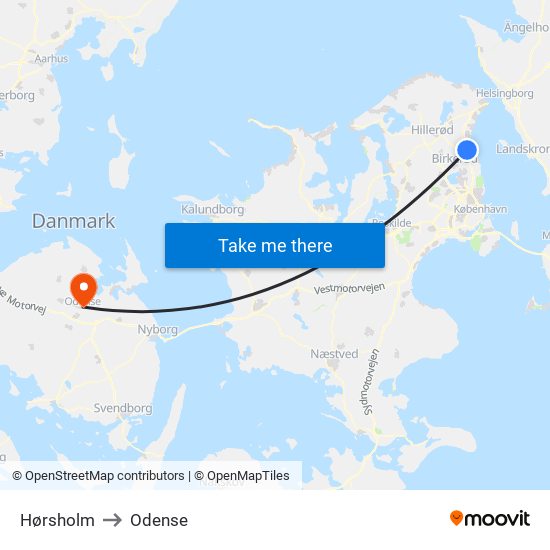 Hørsholm to Odense map